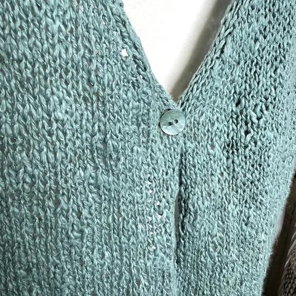 EILEEN FISHER Vintage Women's Knit Cardigan Sweater Button Front Sage Green L - Picture 4 of 11